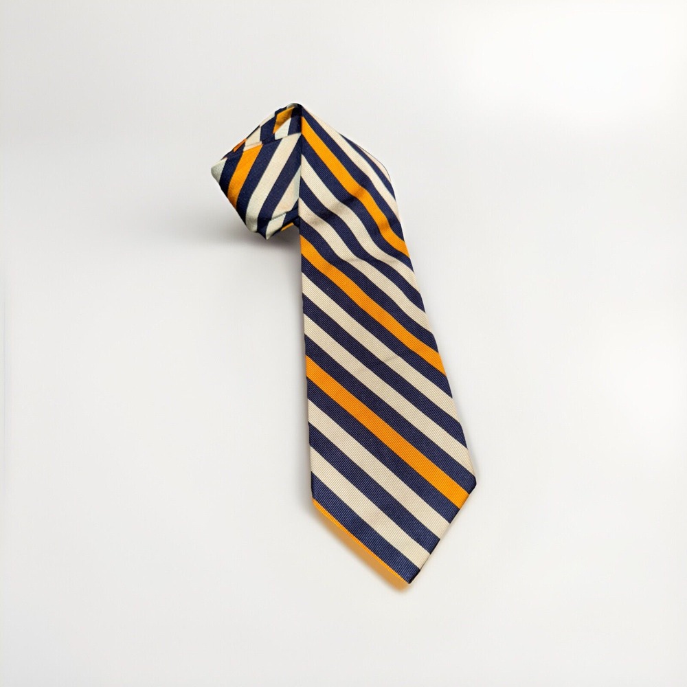 Polo Ralph‎ Lauren Gold & Navy Striped Classic Silk Neck Tie Necktie Handmade